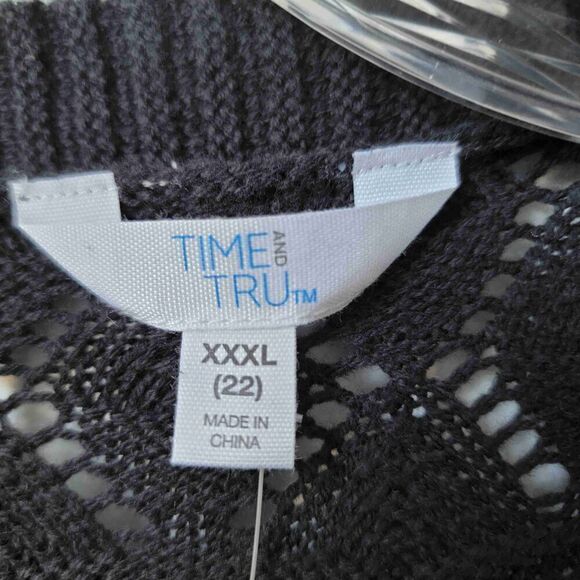 NEW Time And Tru Black Pointelle Open Front Cardigan Womens Plus Size XXXL - Picture 5 of 8